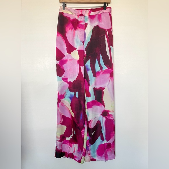 New Zara Printed High Waist Floral Trousers Pants with Satin Finish 8256/157/260 - Picture 2 of 3